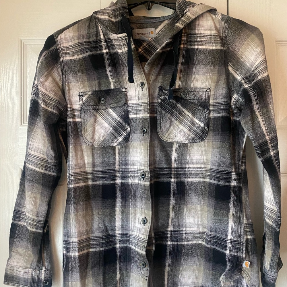 Carhartt Black and Gray Plaid Shirt Jacket